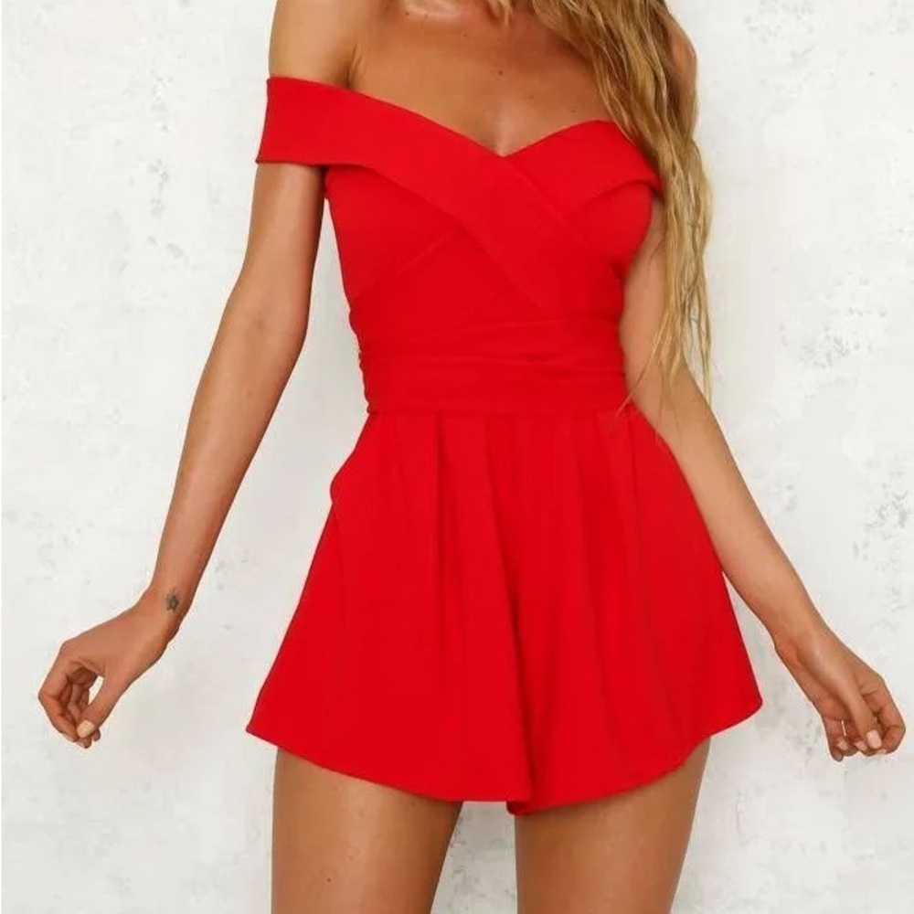 HELLO MOLLY! Off-Shoulder Red Romper. WORN ONCE